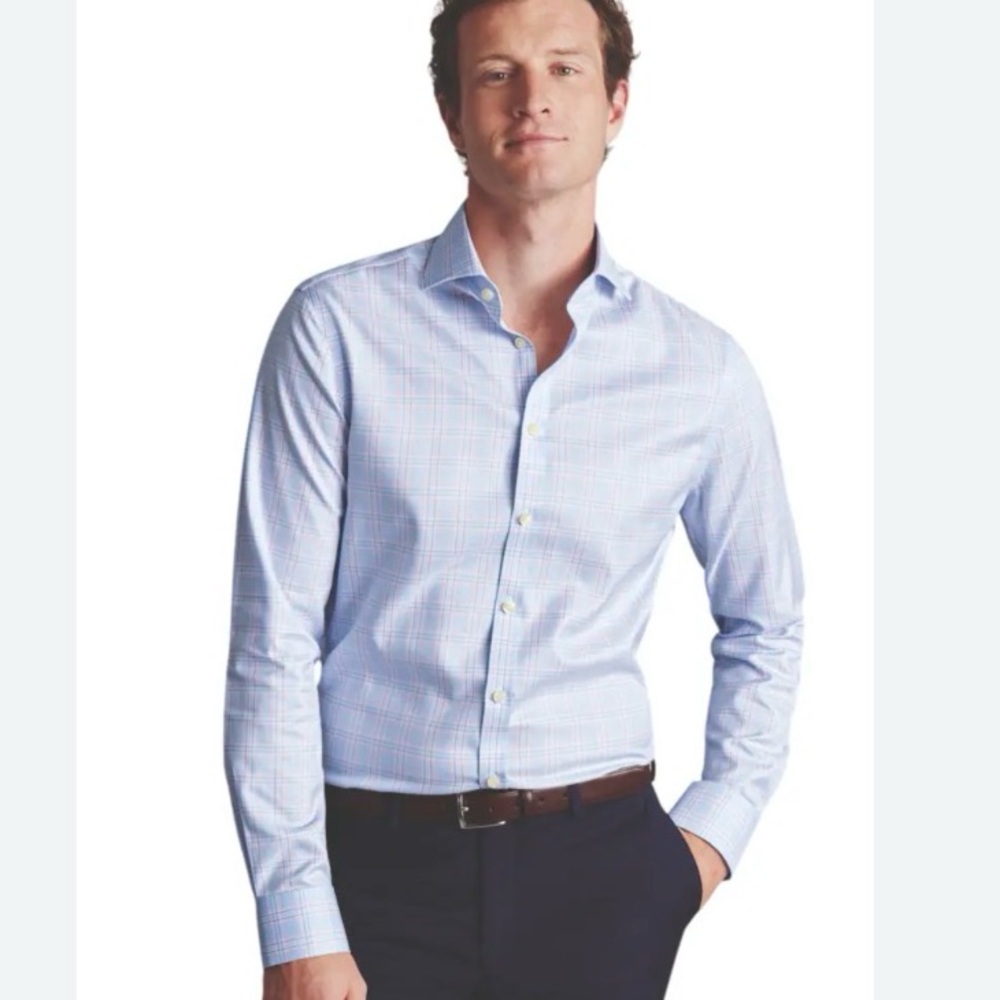 Charles Tyrwhitt Light Blue Checkered Non Iron Shirt